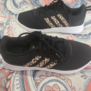 Adidas Womens Cloudfoam Black Sneakers with Animal Print On Stripes.